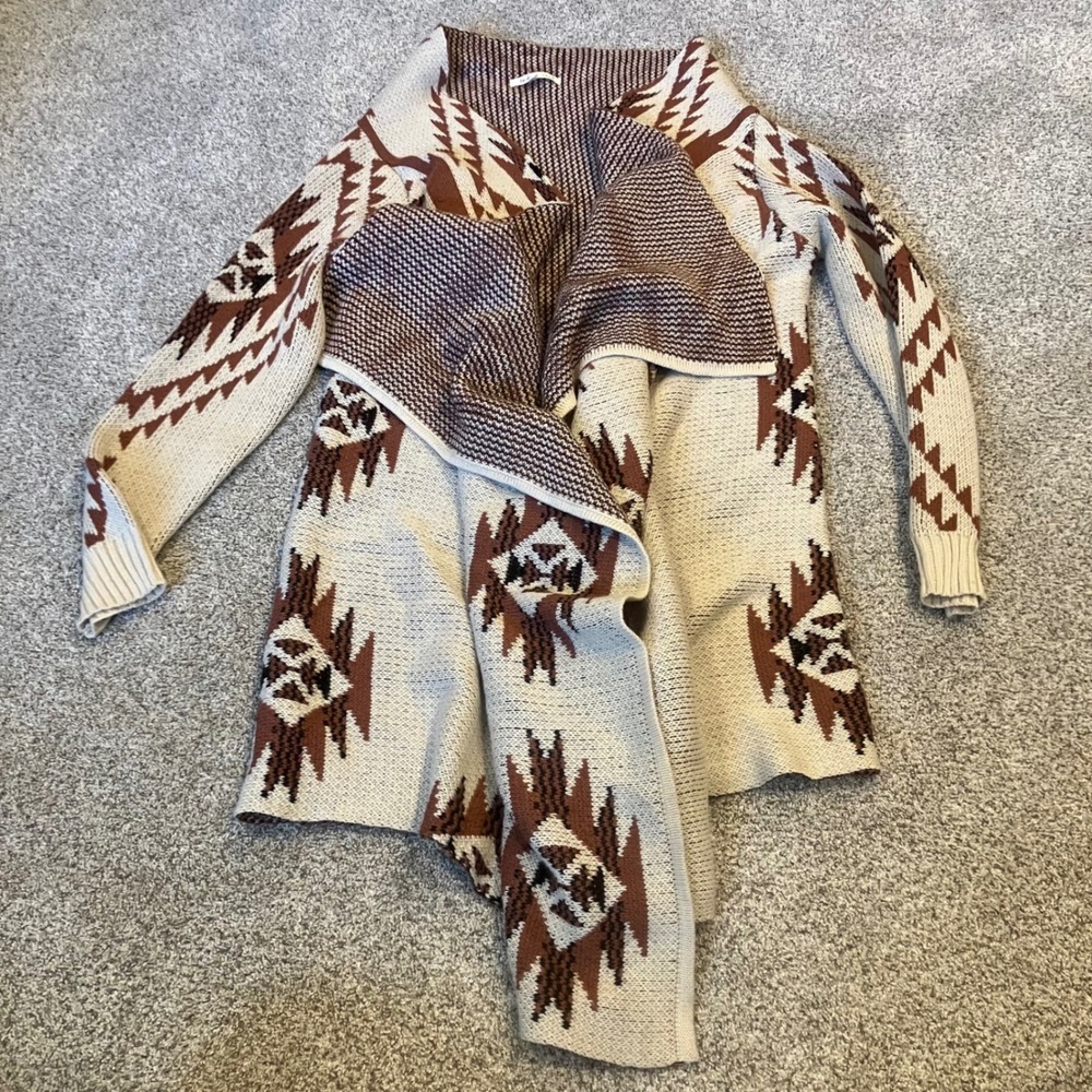 Womens M Southwestern Geometric Open Front Cardigan Sweater Aztec Boho Layering